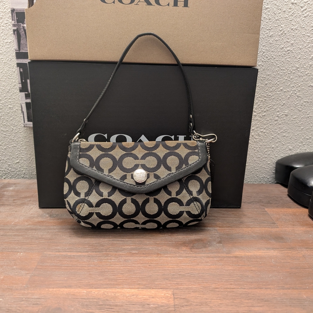 Coach Black & Khaki Signature Canvas Shoulder Bag